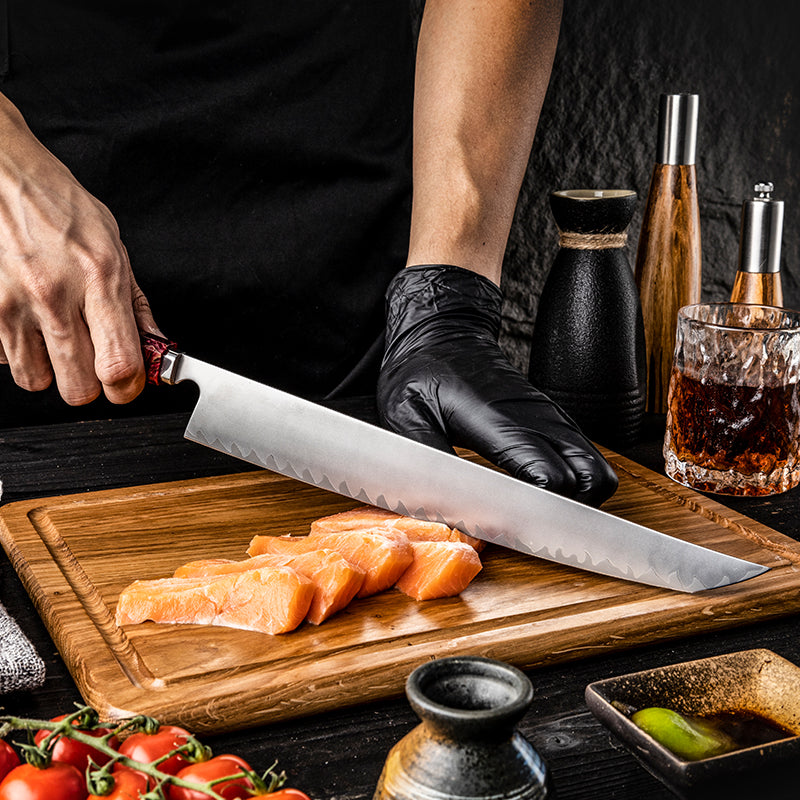 Cuțit de feliere Hikari Sakimaru – Cuțit japonez profesional Yanagiba / Sujihiki cu lamă frosted și mâner din rășină