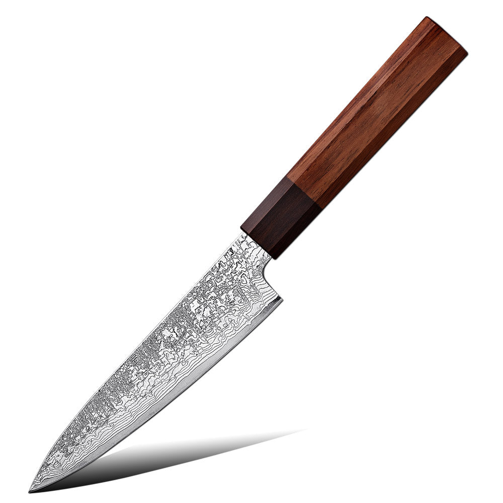 Decorative chef's knife with a wooden handle on a white background