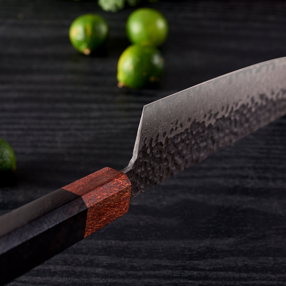 beautiful and sharp Damascus chef knife japanese ocragonal handl